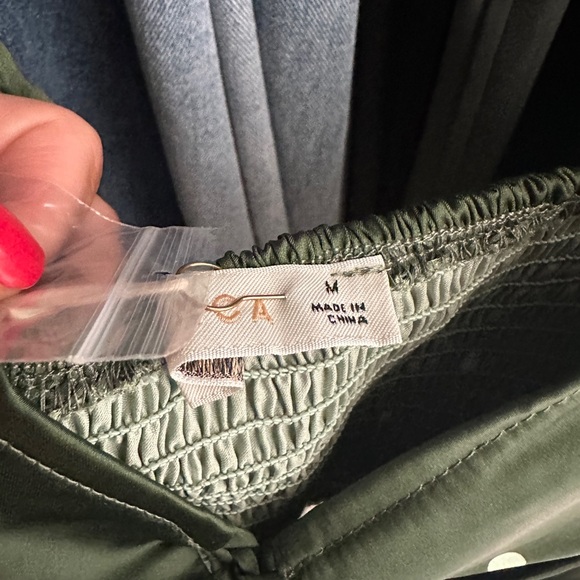 O.Vianca green & white polka dot puff shoulder long sleeve crop top formal NWT M - Picture 12 of 12